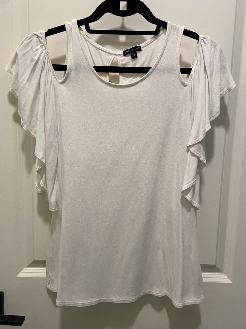 Women's White Cold-Shoulder Ruffle Tank Top